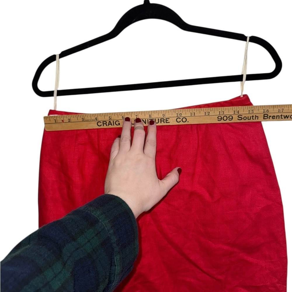 Liz Claiborne Red Linen Skirt Size 12 Side Pockets - Picture 4 of 7